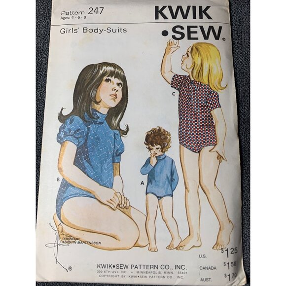 Kwik Sew Girls Boby Suits Sewing Pattern sz 4 6 8 247 - uncut - Picture 1 of 10